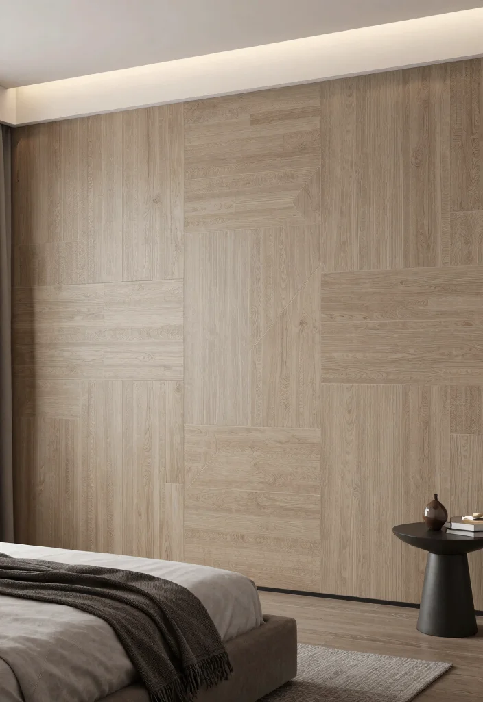 17 Wooden Accent Wall Bedroom Ideas for a Warm Textured Style - 4. Textured Wood Tiles 1