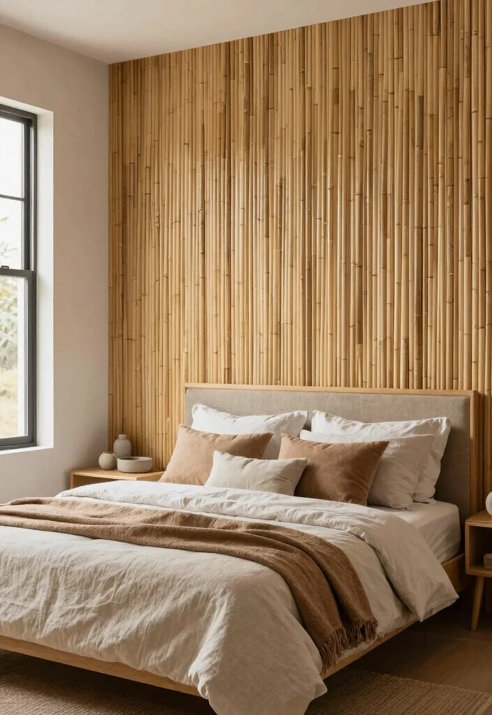 17 Wooden Accent Wall Bedroom Ideas for a Warm Textured Style - 8. Eco-Friendly Bamboo Accent Wall 1