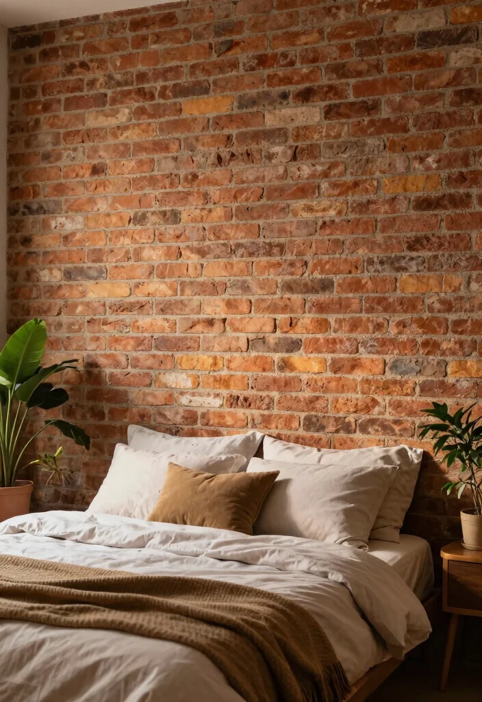 18 Bedroom Back Wall Design Ideas: Stylish Focal Points - 16. Rustic Brick 1