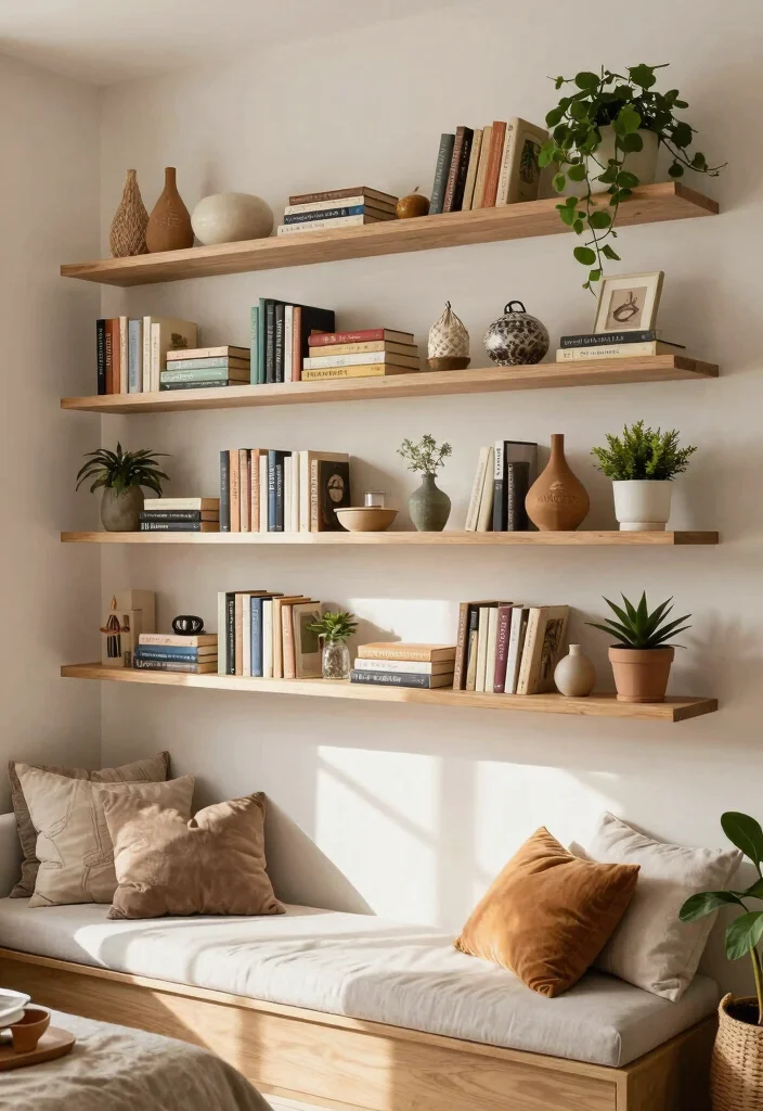 18 Bedroom Back Wall Design Ideas: Stylish Focal Points - 6. Floating Shelves 1