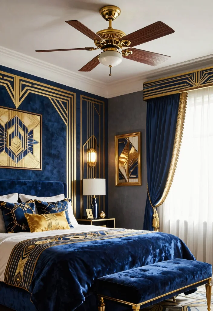 18 Bedroom Ceiling Fans With Light Ideas Comfort and Design - 9. Art Deco Revival 1