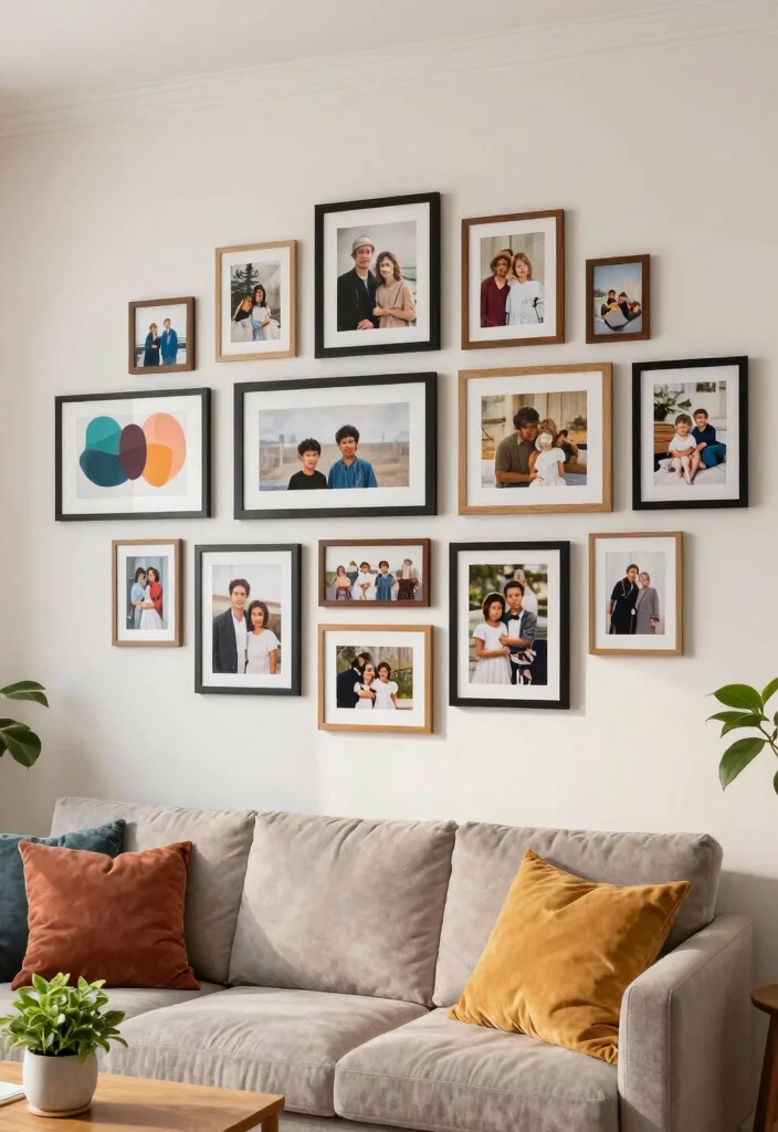 18 Blank Wall Ideas for a Stunning Living Room - 1. Gallery Wall of Personal Memories 1