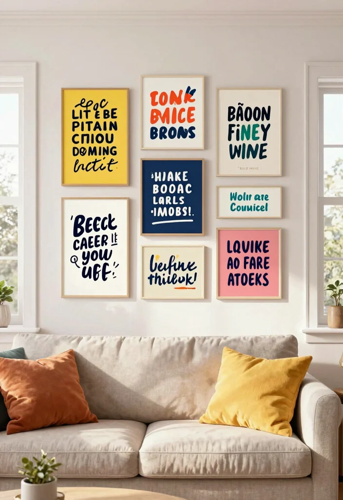 18 Blank Wall Ideas for a Stunning Living Room - 11. Fun Typography Art 1