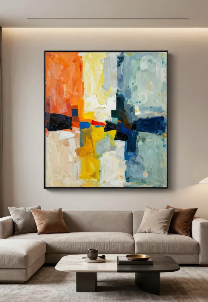 18 Blank Wall Ideas for a Stunning Living Room - 2. Oversized Abstract Art Pieces 1