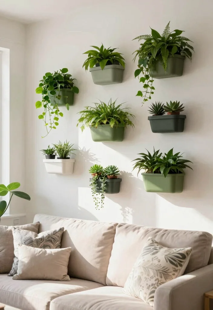 18 Blank Wall Ideas for a Stunning Living Room - 6. Wall-mounted Planters 1