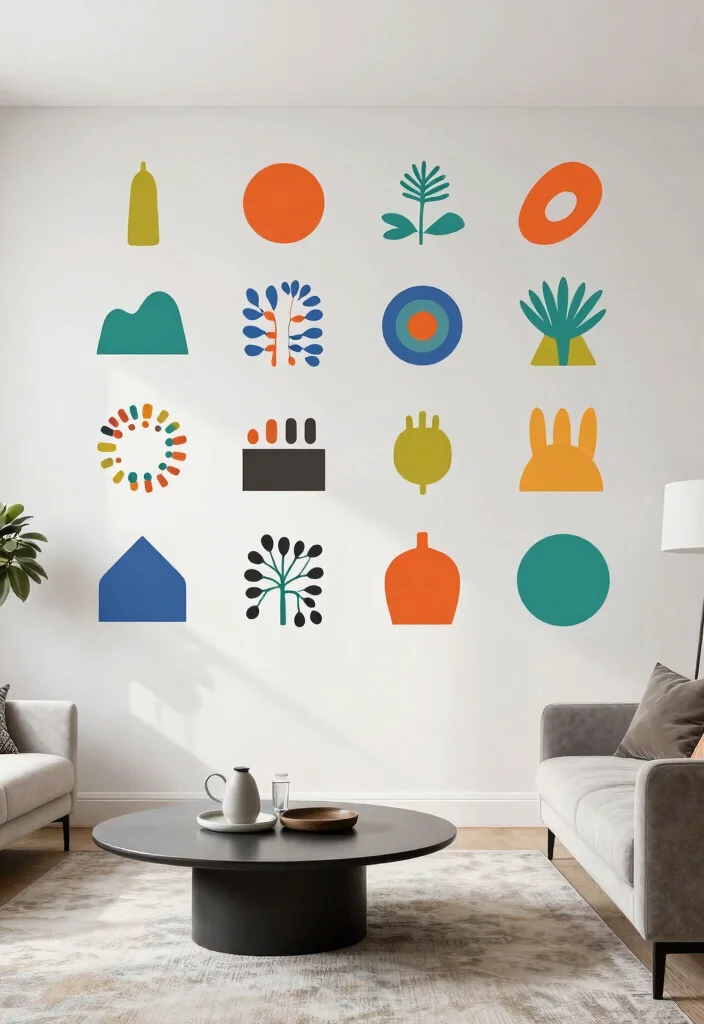 18 Blank Wall Ideas for a Stunning Living Room - 7. Creative Decal Artwork 1