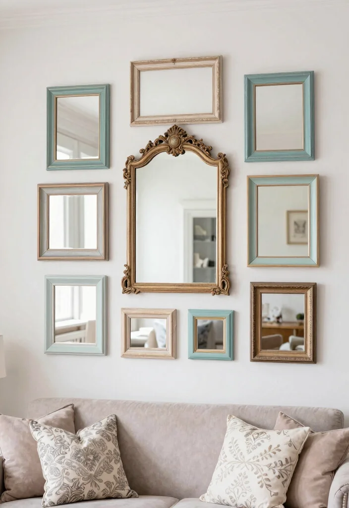 18 Blank Wall Ideas for a Stunning Living Room - 8. Repurposed Frames and Mirrors 1
