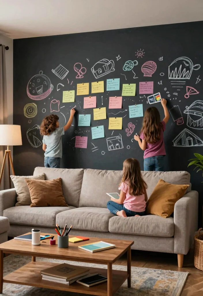 18 Blank Wall Ideas for a Stunning Living Room - 9. Chalkboard Wall for Notes and Art 1