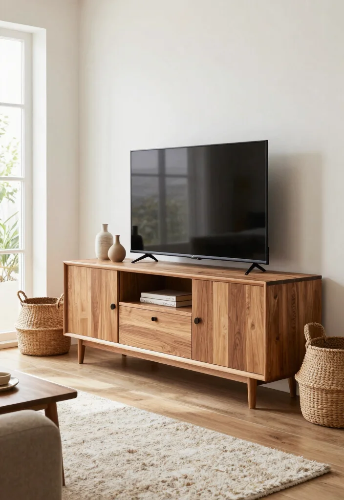 18 Living Room Decor Around TV Ideas Balanced and Stylish - 14. Stylish Storage Solutions 1