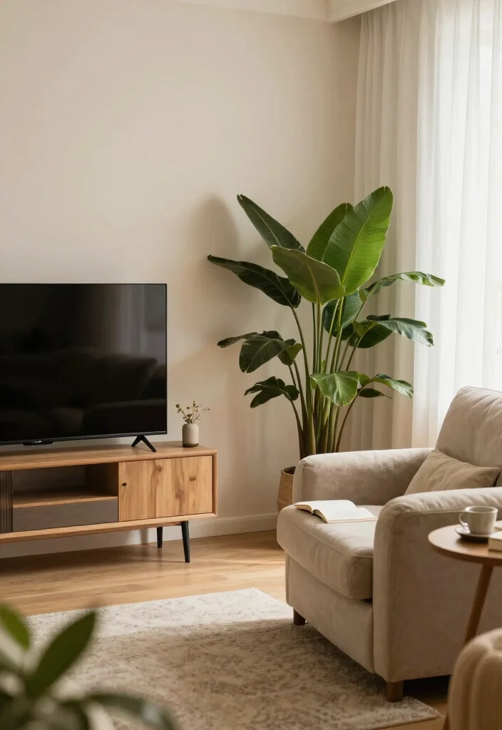 18 Living Room Decor Around TV Ideas Balanced and Stylish - 17. Utilizing Corner Spaces 1