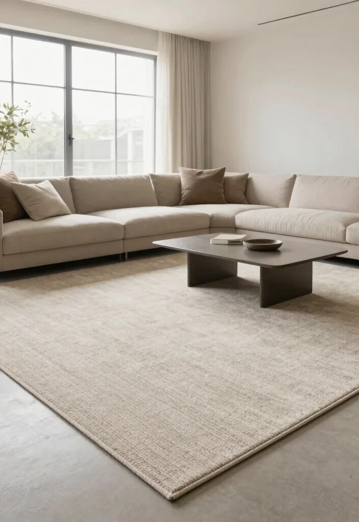 18 Living Room Decor Around TV Ideas Balanced and Stylish - 7. Minimalist Rugs to Ground the Space 1