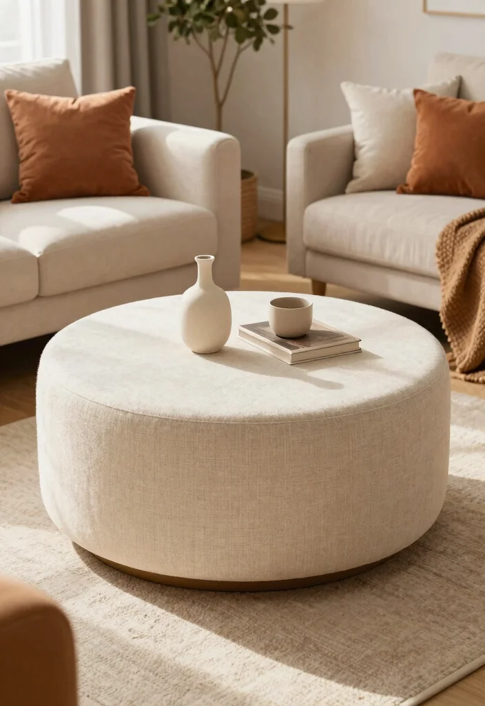 18 Living Room With Round Coffee Table Ideas Flow and Balance - 11. Textured Fabric Accents 1