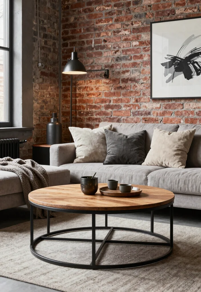 18 Living Room With Round Coffee Table Ideas Flow and Balance - 12. Industrial Chic 1