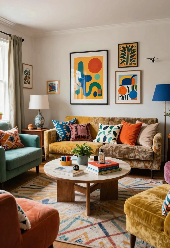 18 Living Room With Round Coffee Table Ideas Flow and Balance - 13. Eclectic Mix and Match 1