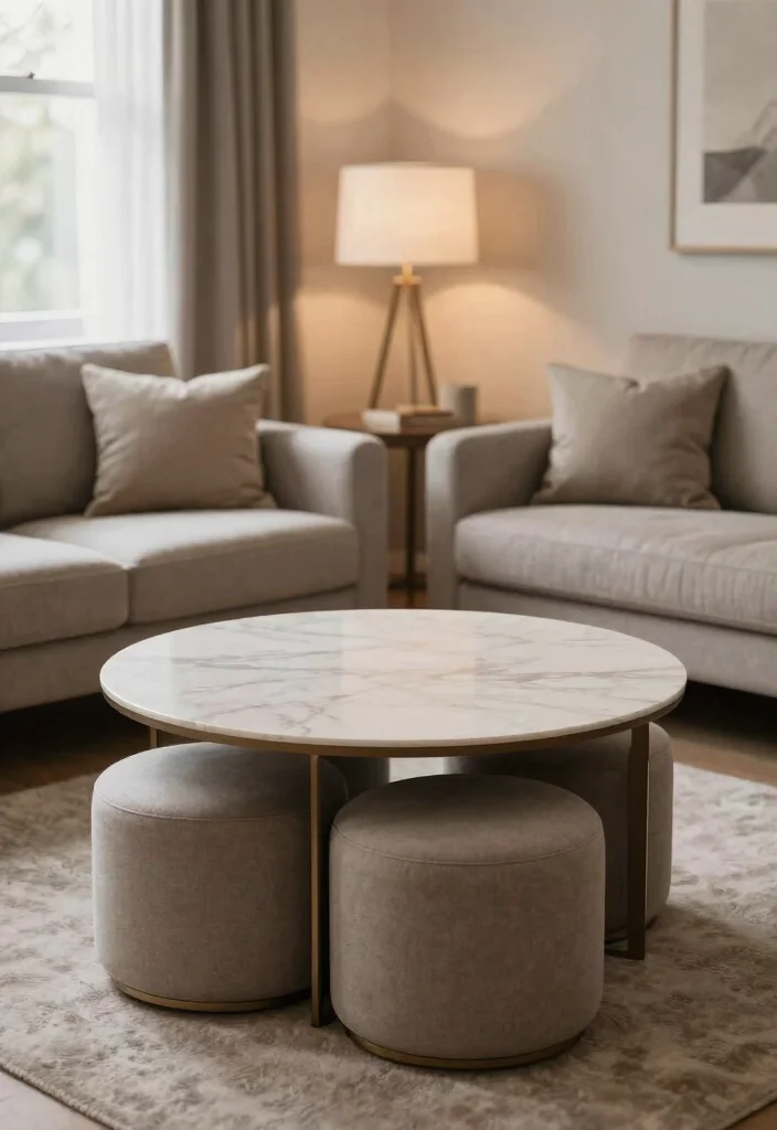 18 Living Room With Round Coffee Table Ideas Flow and Balance - 14. Round Table with Nesting Stools 1
