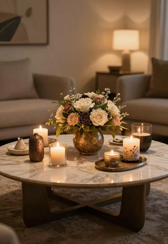 18 Living Room With Round Coffee Table Ideas Flow and Balance - 16. Creative Centerpieces 1