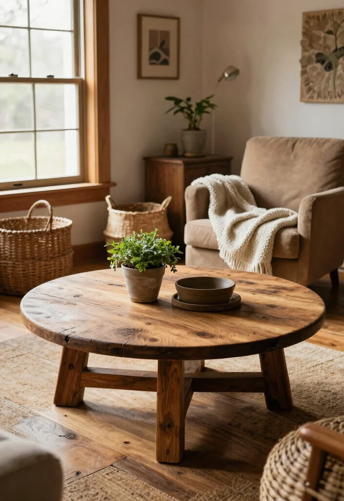 18 Living Room With Round Coffee Table Ideas Flow and Balance - 2. Rustic Wood Accent 1