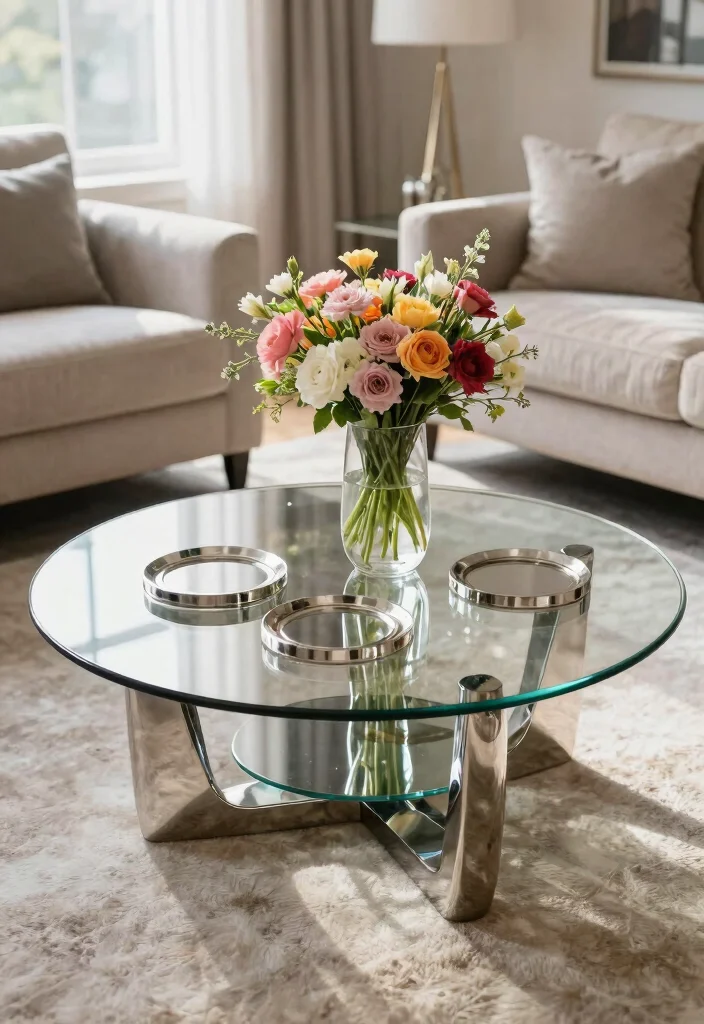 18 Living Room With Round Coffee Table Ideas Flow and Balance - 3. The Glamorous Glass Table 1