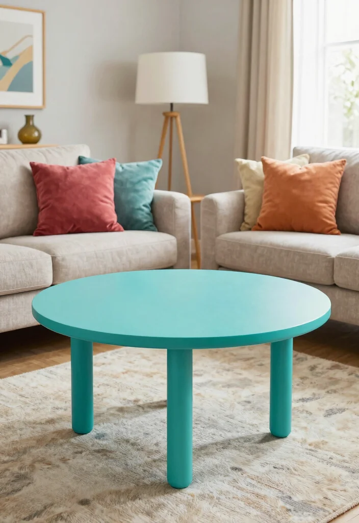18 Living Room With Round Coffee Table Ideas Flow and Balance - 7. Bold Color Statement 1