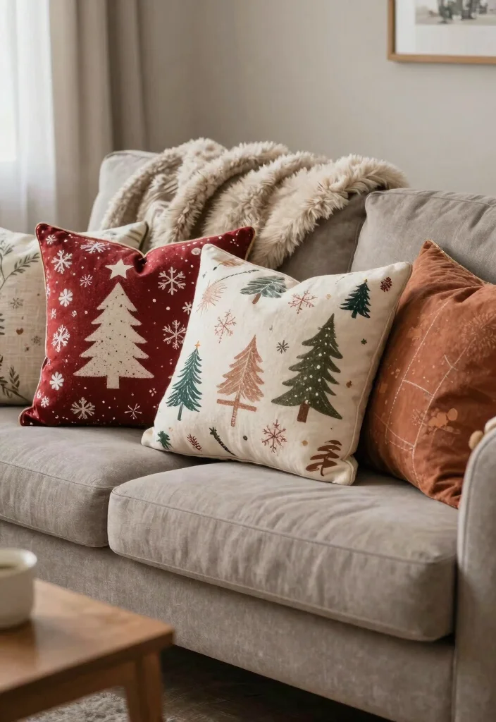 18 Living Room Xmas Decor Ideas Cozy Festive Magic - 11. Seasonal Pillows and Throws 1