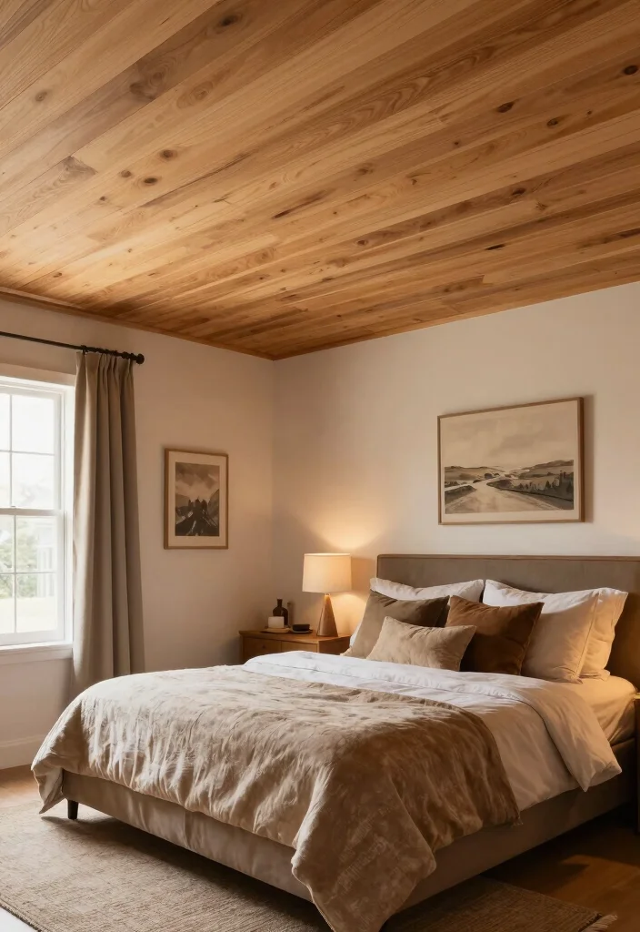 18 PVC Ceiling Design Bedroom Ideas for Modern Affordable Style - 12. Faux Wood PVC Ceilings for Timeless Appeal 1