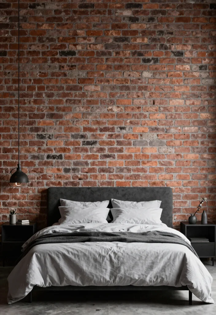 18 Small Bedroom Ideas for Men: Minimalist, Clean, and Modern - 11. Feature Wall with Exposed Brick 1