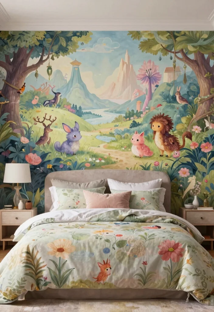 18 Trippy Wall Paintings Bedroom Ideas for Bold Artistic Vibes - 16. Fantasy World Scenes 1