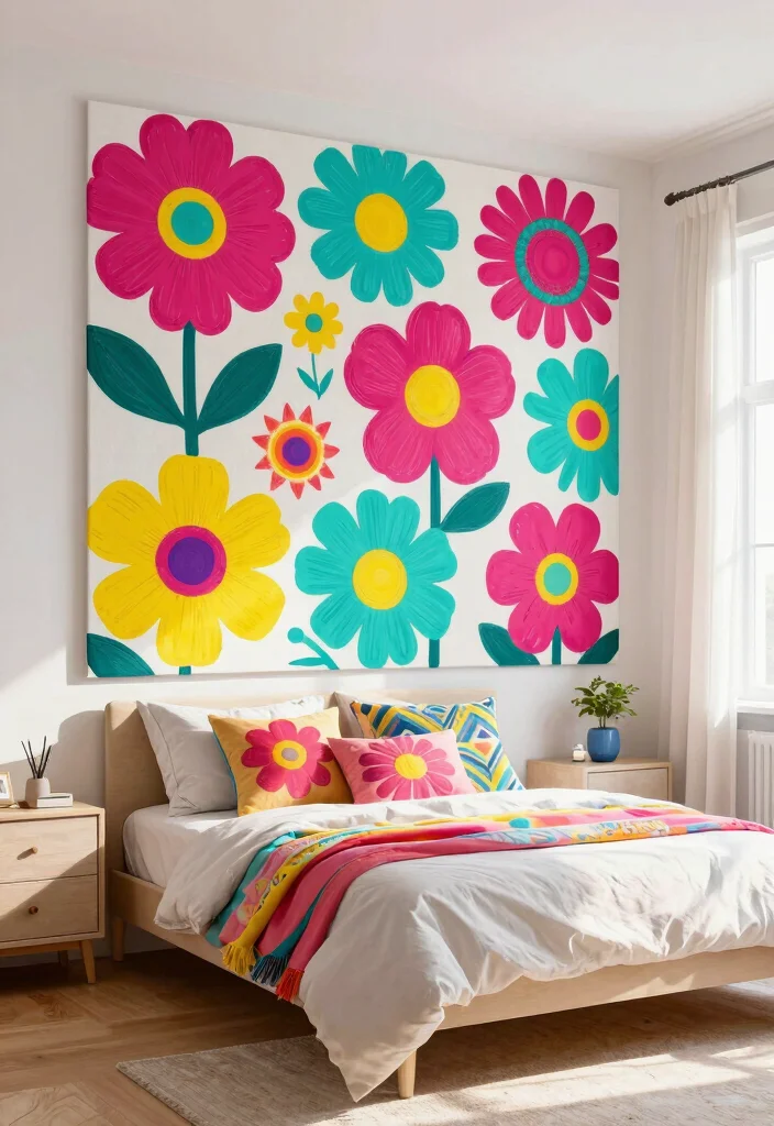 18 Trippy Wall Paintings Bedroom Ideas for Bold Artistic Vibes - 2. Psychedelic Floral Patterns 1
