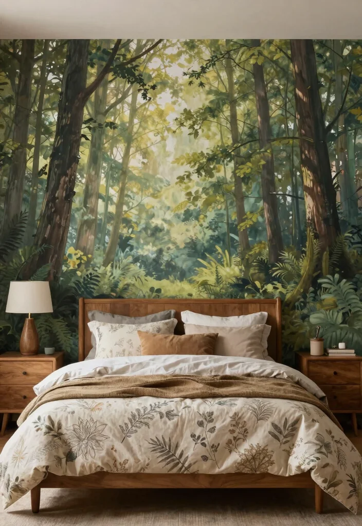 18 Trippy Wall Paintings Bedroom Ideas for Bold Artistic Vibes - 4. Dreamy Landscape Murals 1