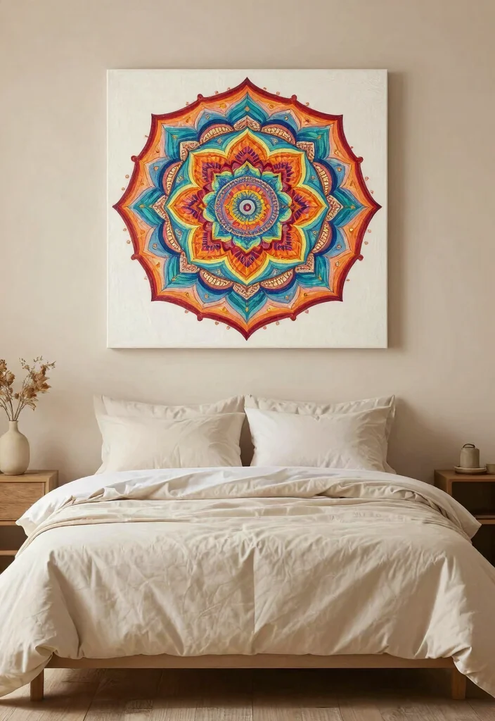 18 Trippy Wall Paintings Bedroom Ideas for Bold Artistic Vibes - 9. Vibrant Mandalas 1