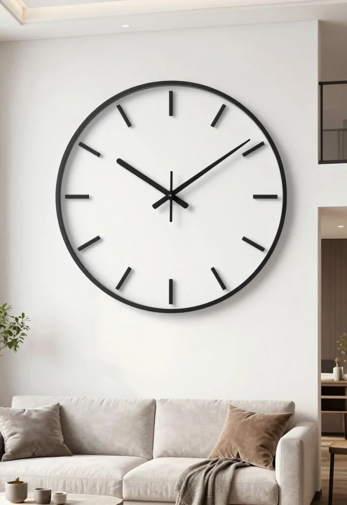 18 Two Story Living Room Wall Decor Ideas for Grand Scale Impact - 12. Minimalist Clock Features 1