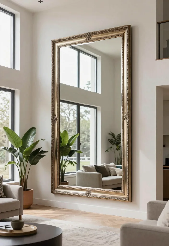 18 Two Story Living Room Wall Decor Ideas for Grand Scale Impact - 5. Large Wall Mirrors 1