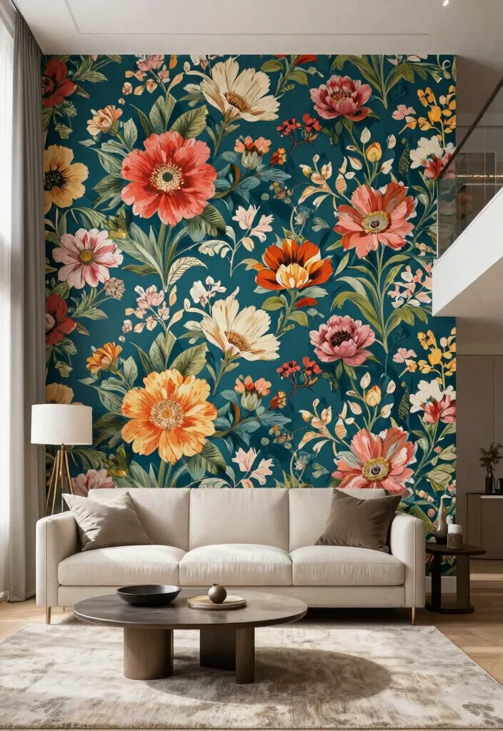 18 Two Story Living Room Wall Decor Ideas for Grand Scale Impact - 8. Bold Wallpaper Accents 1