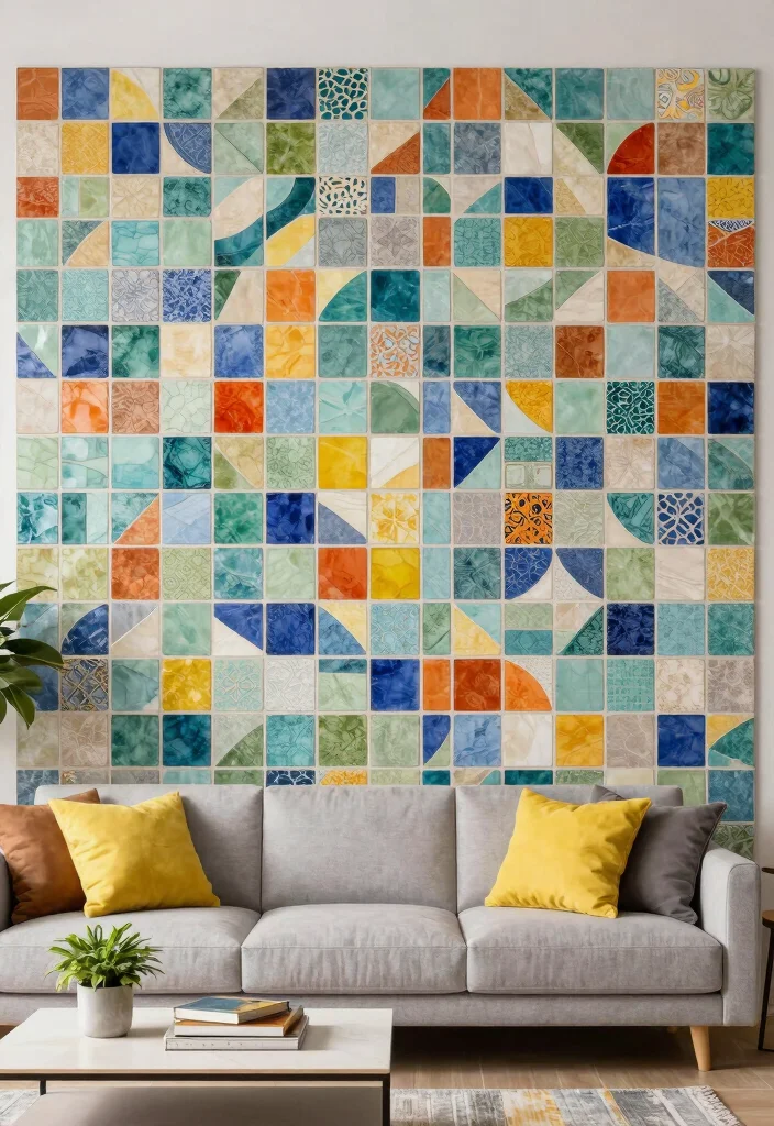 18 Wall Ideas for Living Room That Transform the Space - 11. Eco-Friendly Tile Mosaics 1