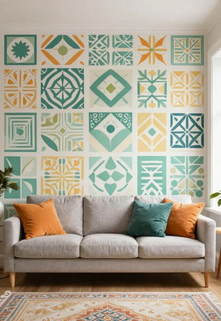 18 Wall Ideas for Living Room That Transform the Space - 15. Stenciled Wall Designs 1
