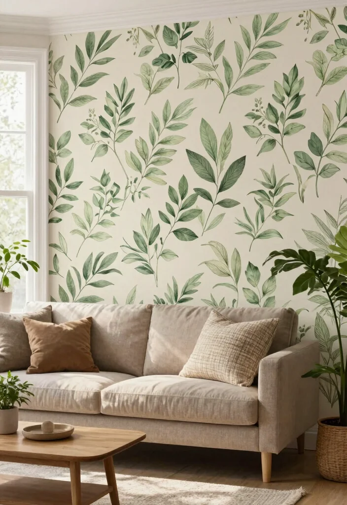 18 Wall Ideas for Living Room That Transform the Space - 3. Eco-Friendly Wallpaper 1
