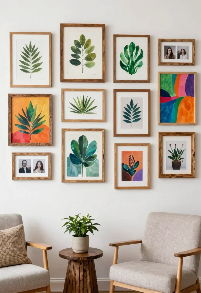 18 Wall Ideas for Living Room That Transform the Space - 4. Gallery Wall with Sustainable Art 1