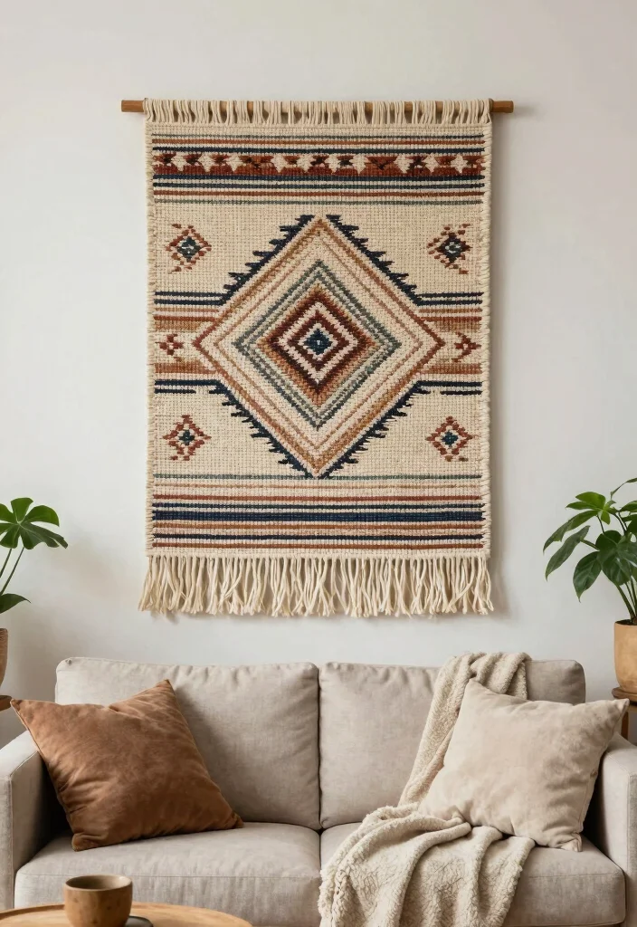 18 Wall Ideas for Living Room That Transform the Space - 9. Woven Wall Hangings 1