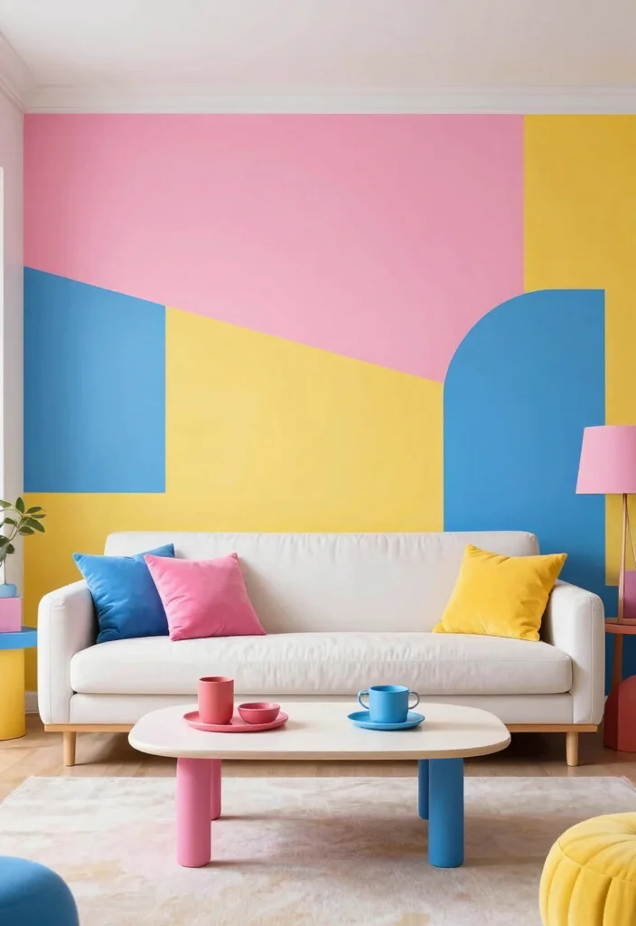 18 Wallpaper Accent Wall Living Room Ideas for a Bold Visual Focus - 10. Color Block Designs 1