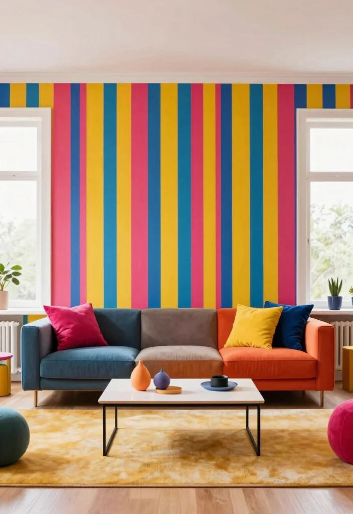 18 Wallpaper Accent Wall Living Room Ideas for a Bold Visual Focus - 16. Playful Stripes 1
