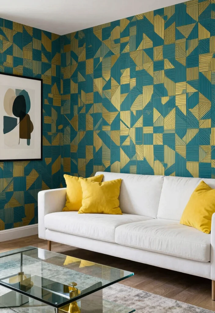 18 Wallpaper Accent Wall Living Room Ideas for a Bold Visual Focus - 2. Geometric Patterns 1