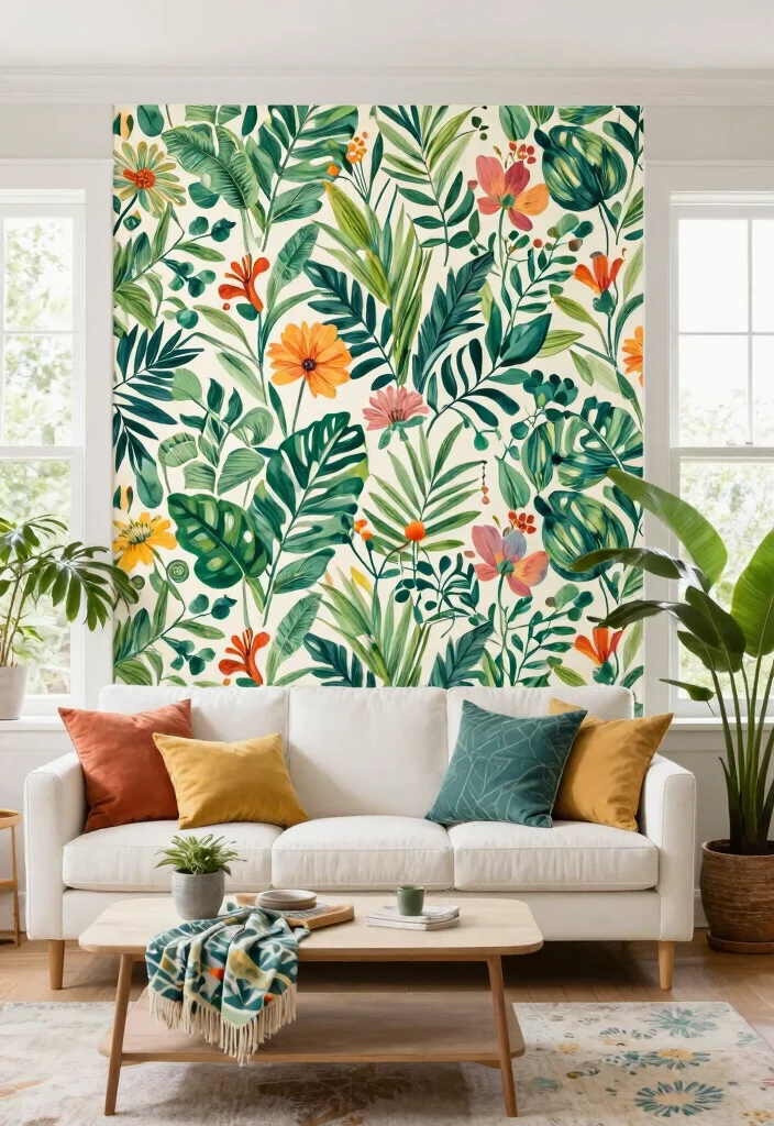 18 Wallpaper Accent Wall Living Room Ideas for a Bold Visual Focus - 4. Botanical Prints 1
