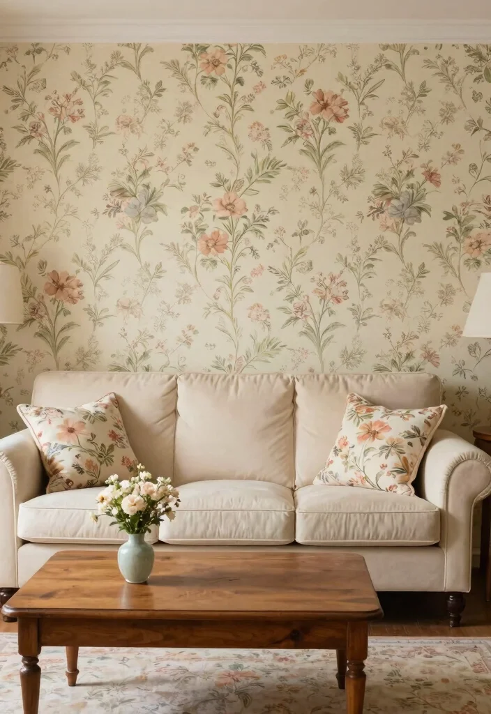 18 Wallpaper Accent Wall Living Room Ideas for a Bold Visual Focus - 5. Vintage Floral Designs 1