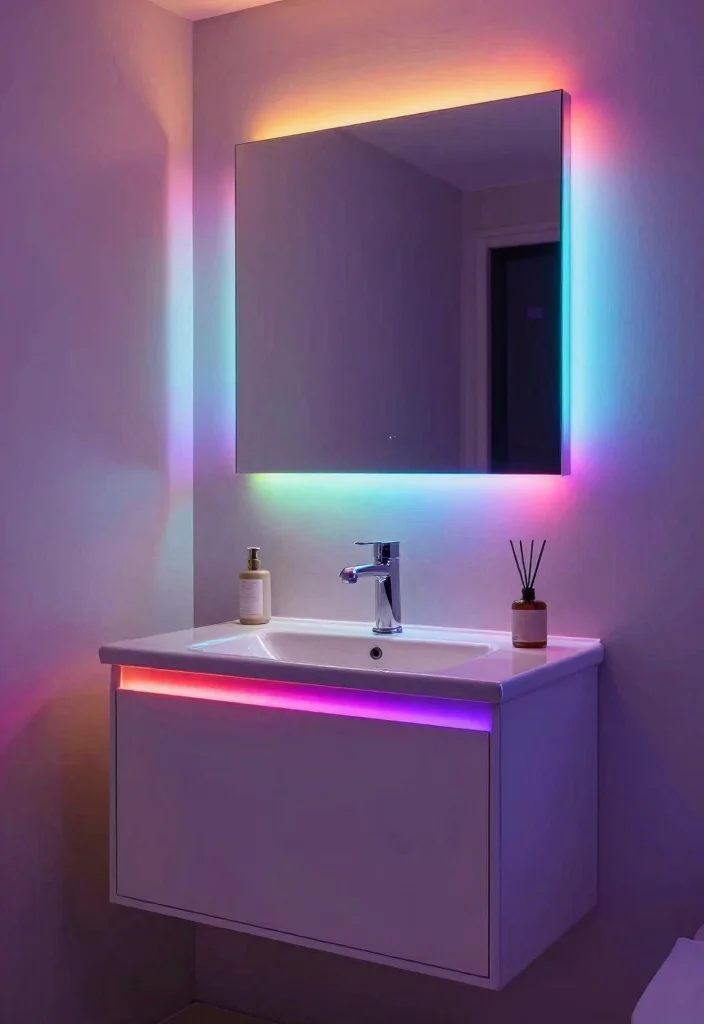 12 Bathroom Ceiling Lighting Ideas That Brighten Without Glare - 11. Colorful LED Strip Lights 1