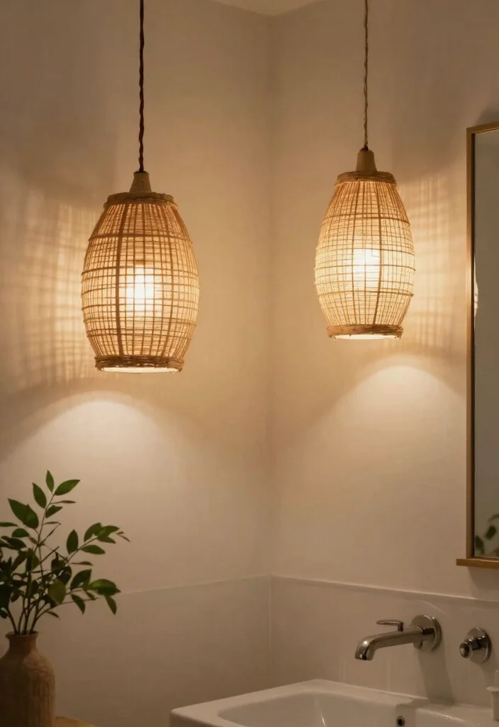 12 Bathroom Ceiling Lighting Ideas That Brighten Without Glare - 8. Natural Fiber Light Fixtures 1