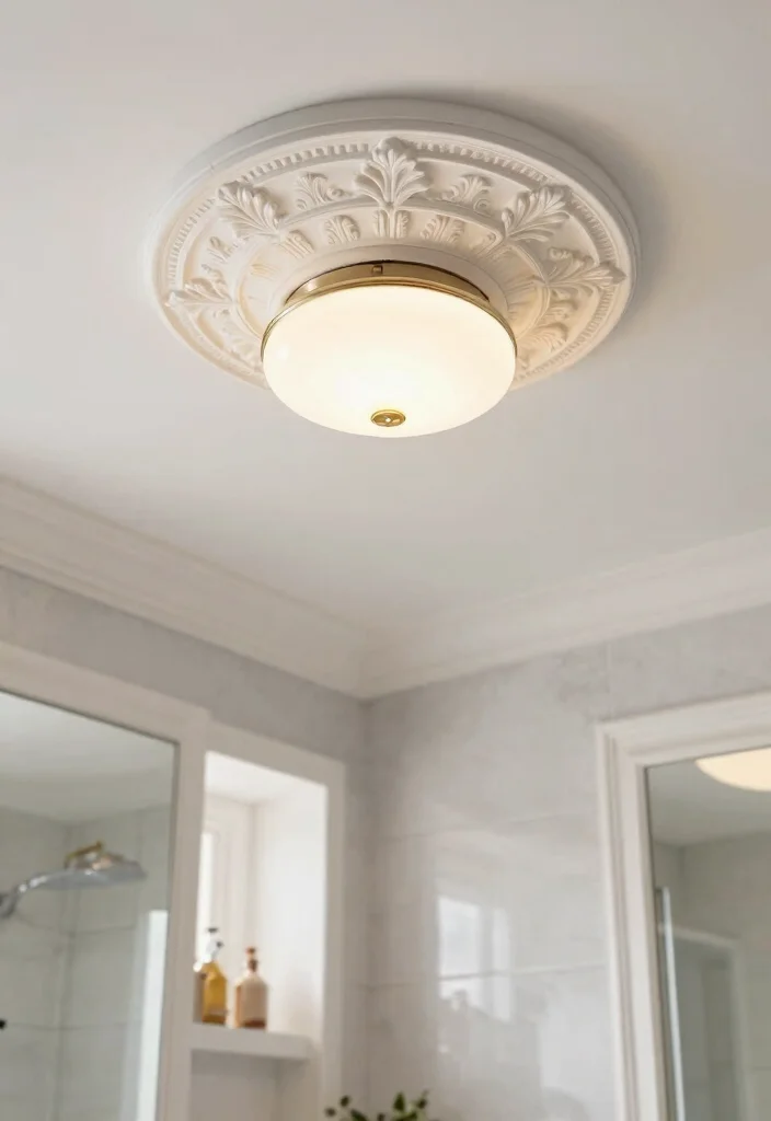 12 Bathroom Ceiling Lighting Ideas That Brighten Without Glare - 9. Decorative Ceiling Medallions 1