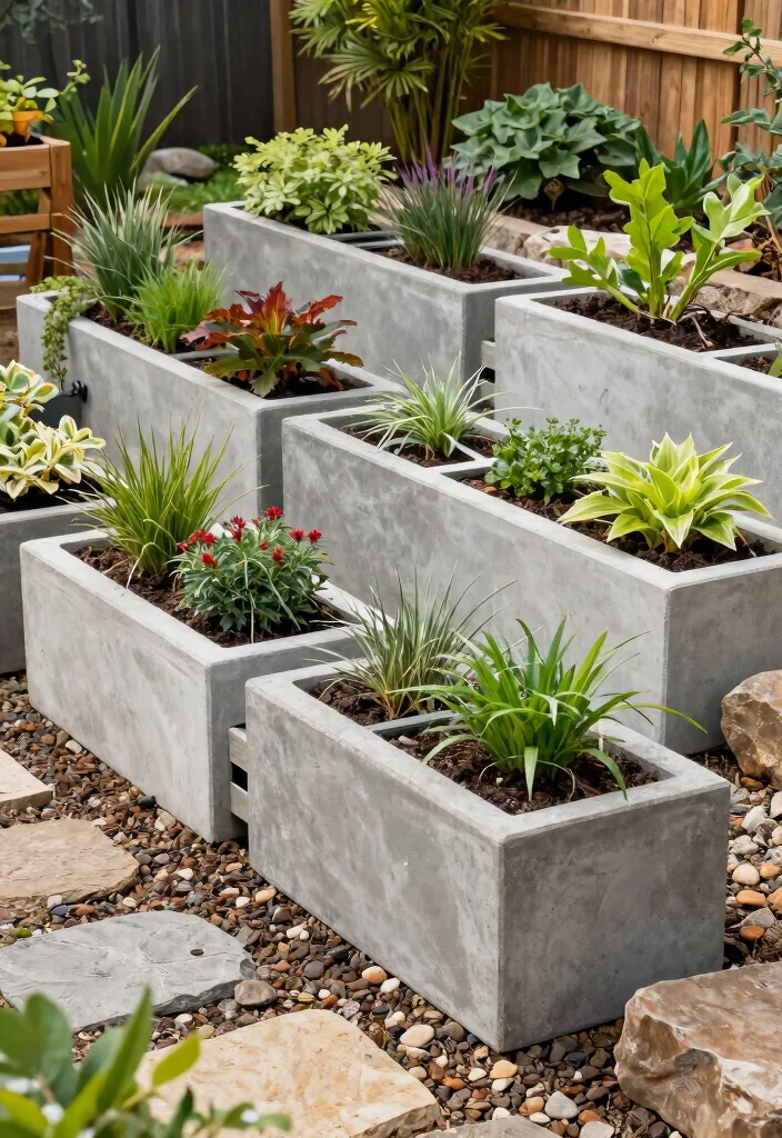 12 Concrete Planter Boxes That Don't Crack in Winter Freeze - 8. Integrated Drainage Concrete Planters 1