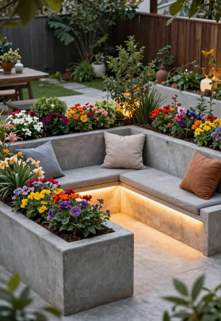 12 Concrete Planter Boxes That Don't Crack in Winter Freeze - 9. Concrete Planters with Built-in Seats 1
