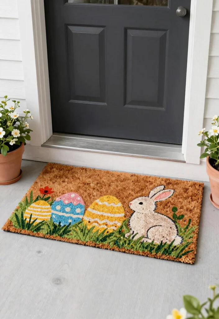 12 Easter Porch Decor Ideas That Survive Wind and Rain - 10. Seasonal Door Mats 1