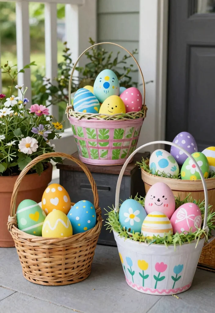 12 Easter Porch Decor Ideas That Survive Wind and Rain - 11. Fun Egg Hunt Displays 1